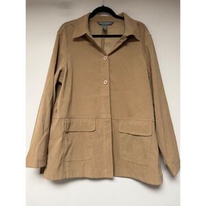 Jessica Holbrook Jacket Women Medium Tan Excellent Sueded Button Front Utility